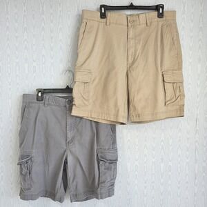 Lot Of 2 Roundtree & Yorke Mens Shorts36 Flat Classic Fit Cargo Short Gray Khaki